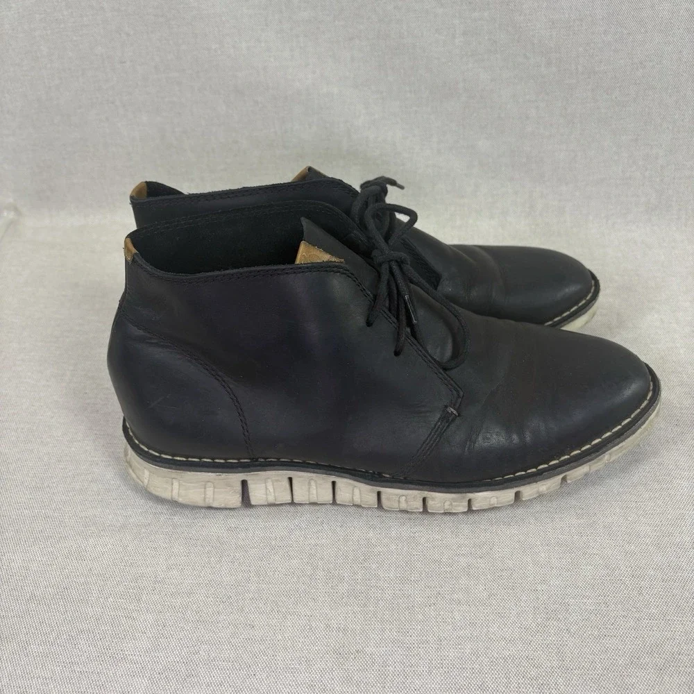 Cole Haan ZEROgrand Chukka Boots Mens 9.5 Black Leather Comfort Preppy Workwear